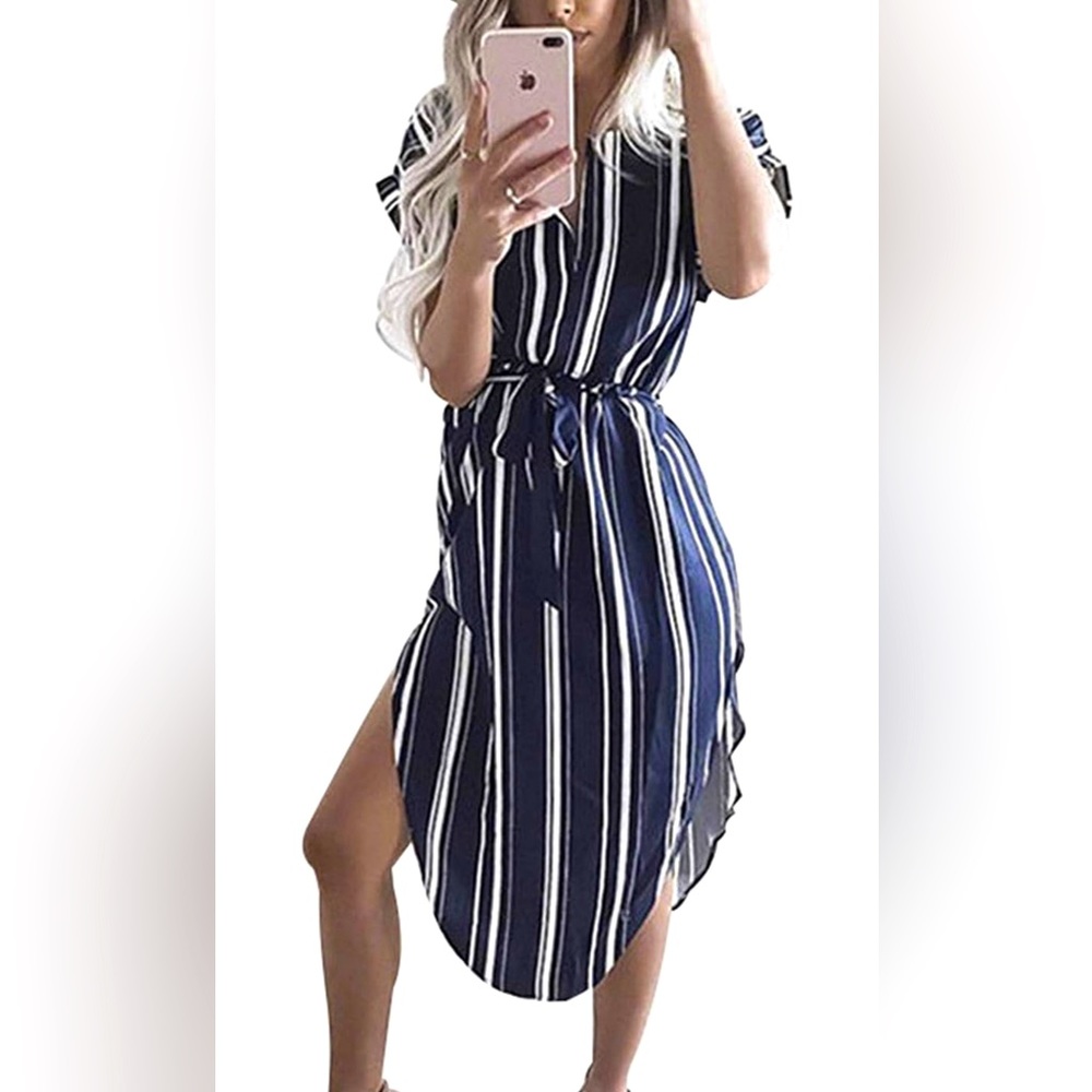 Temofon Striped Blue midi-dress